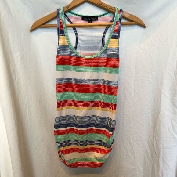 Derek Heart Tank Top White/Blue/Red/yellow stripe Medium. - Picture 1 of 7